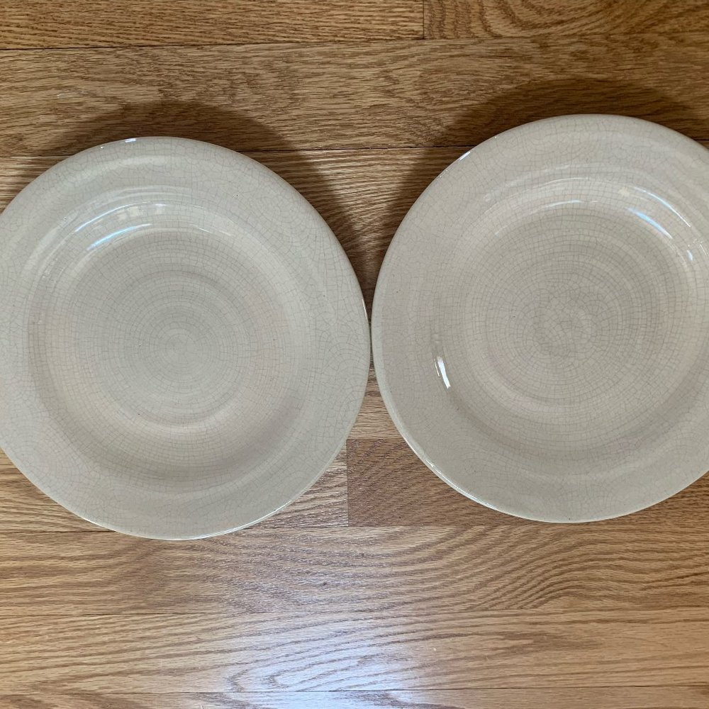 Vintage Rowe Pottery Works (2) tan crackled 9" salad plate(s)